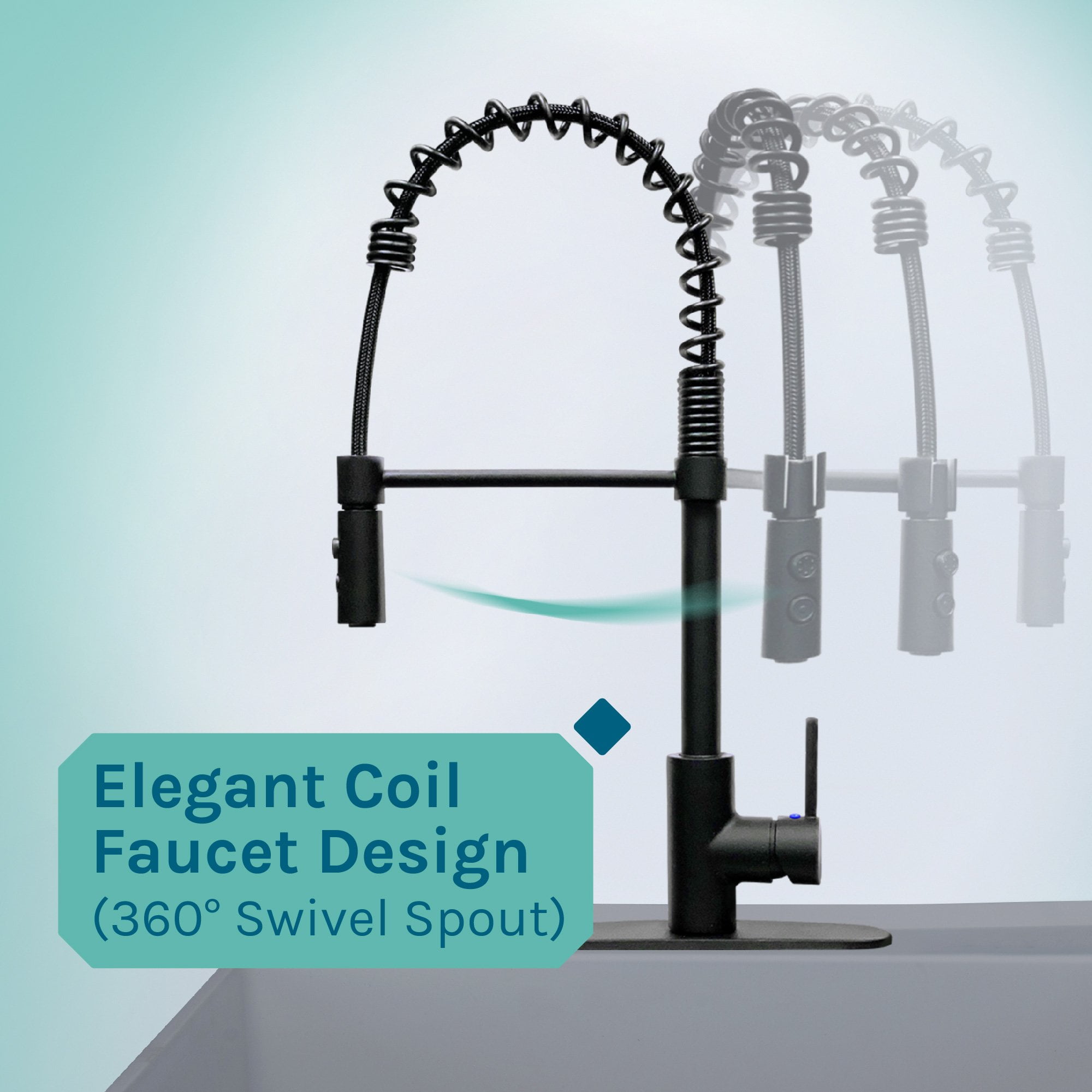 Tehila Grey 19 Gallon Utility Sink with High-Arc Black Coil Pull-Down Faucet