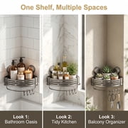 2 Pack Suction Corner Shower Caddy, No Drill Bathroom Organizer, Wall Mount Shower Shelves with Hooks, Removable Shower Caddies for Bathroom & Kitchen Storage