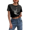 thumbnail image 2 of Halloween Cropped Tshirts Women 2025 Skeleton Graphic Short Sleeve Crewneck Distressed Halloween Shirts for Women, 2 of 5