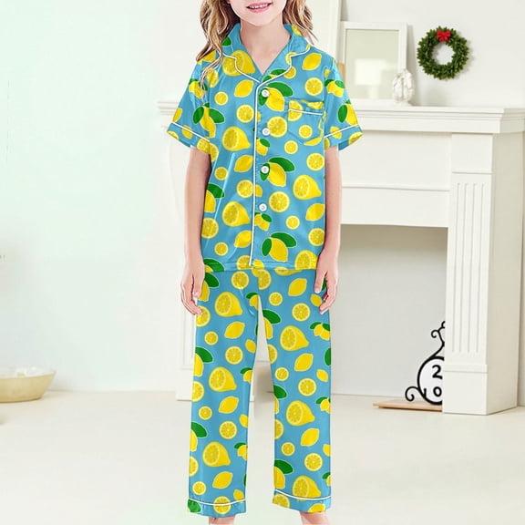 CAIXIA Girls Pajamas Size 10-12 3-Piece Summer Button Down Silk Pajamas Plus Size Short Sleeve with Shorts & Long Pants Girls Sleepwear Lounge for Kids Pjs Clothes,96-Green