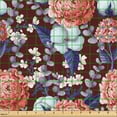 thumbnail image 2 of Ambesonne Flowers Fabric by the Yard Upholstery, Vintage Romantic Hydrengeas, 2 Yards, Maroon Mauve Salmon, 2 of 5