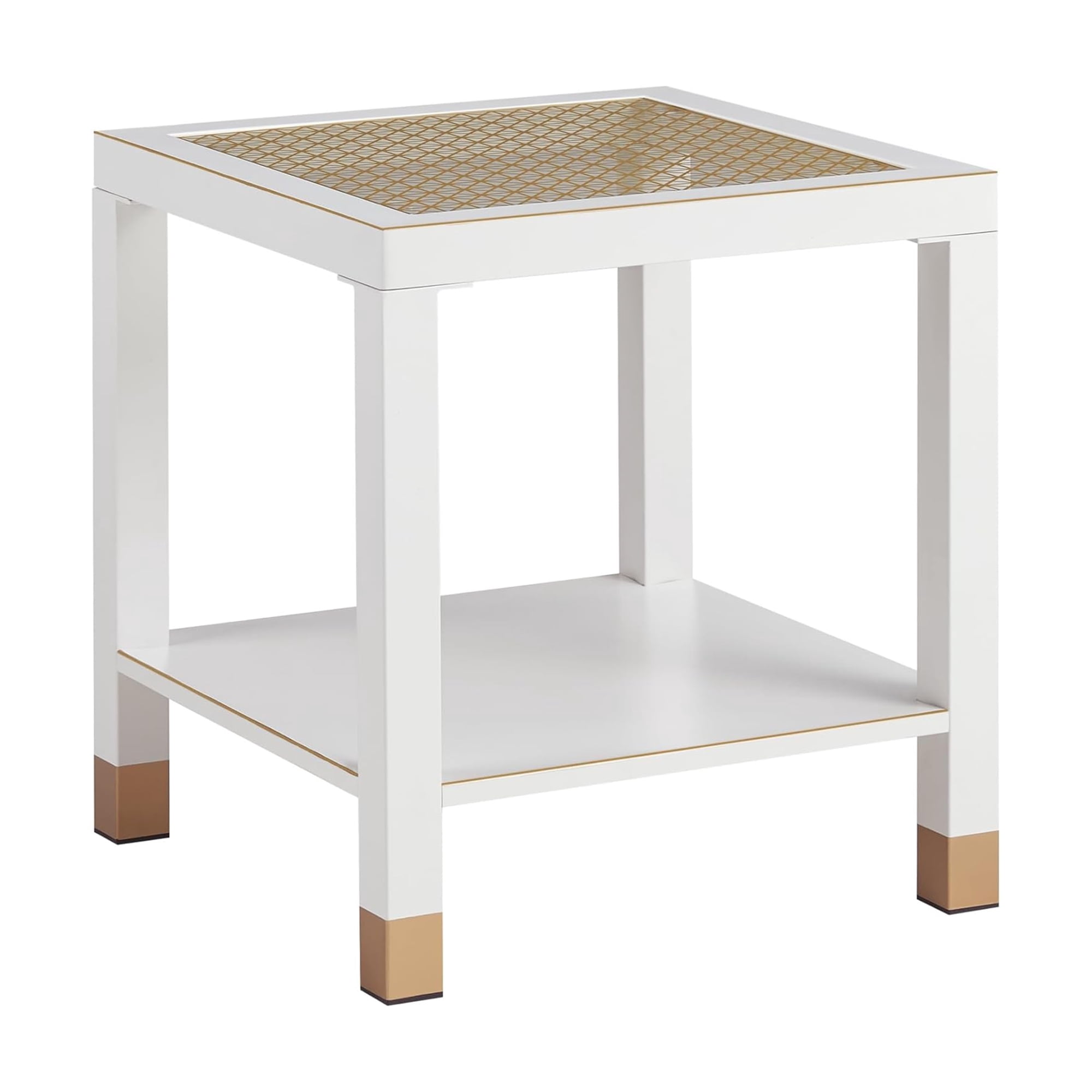 Leumius Glass End Table, Modern Style Side Table, Square Table with Tempered Glass and Metal Frame, 2-Layer Nightstand for Living Room White