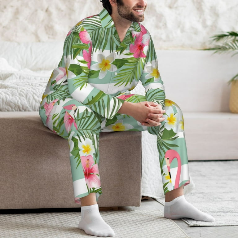 Sikiie Tropical Flamingo Mens Pajama Set Soft Warm Long Sleeve Sleepwear Cozy Button Down Pjs for Men Medium Walmart