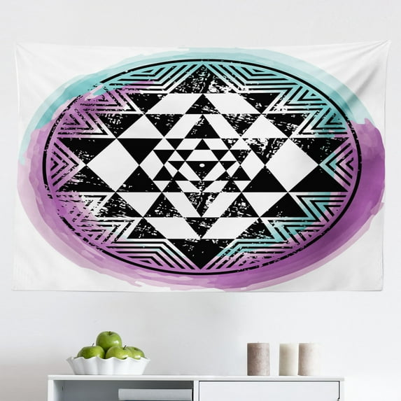 Star Mandala Tapestry, Ornate Mandala Composition with Feather Leaves PatternMiddle East Star Motif, Fabric Wall Hanging Decor for Bedroom Living Room Dorm, 2 Sizes, Multicolor, by Ambesonne