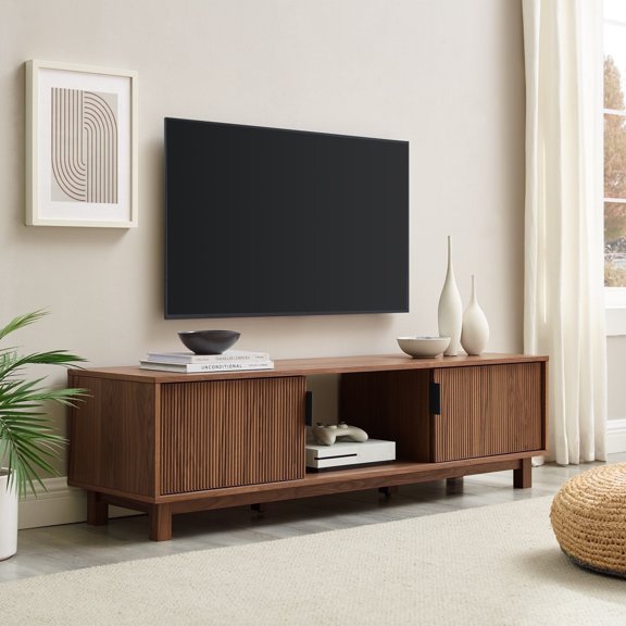 Manor Park Mid-Century Modern 2-Door Reeded TV Stand for TVs up to 65”, Mocha