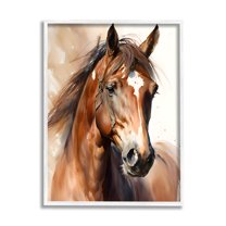 Stupell Industries Brown Horse Painting Animals & Insects Painting White Framed Art Print Wall Art, 16 x 20