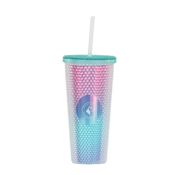 Vaso doble pared de plástico reutilizable con tapa y popote capacidad de 710 ml