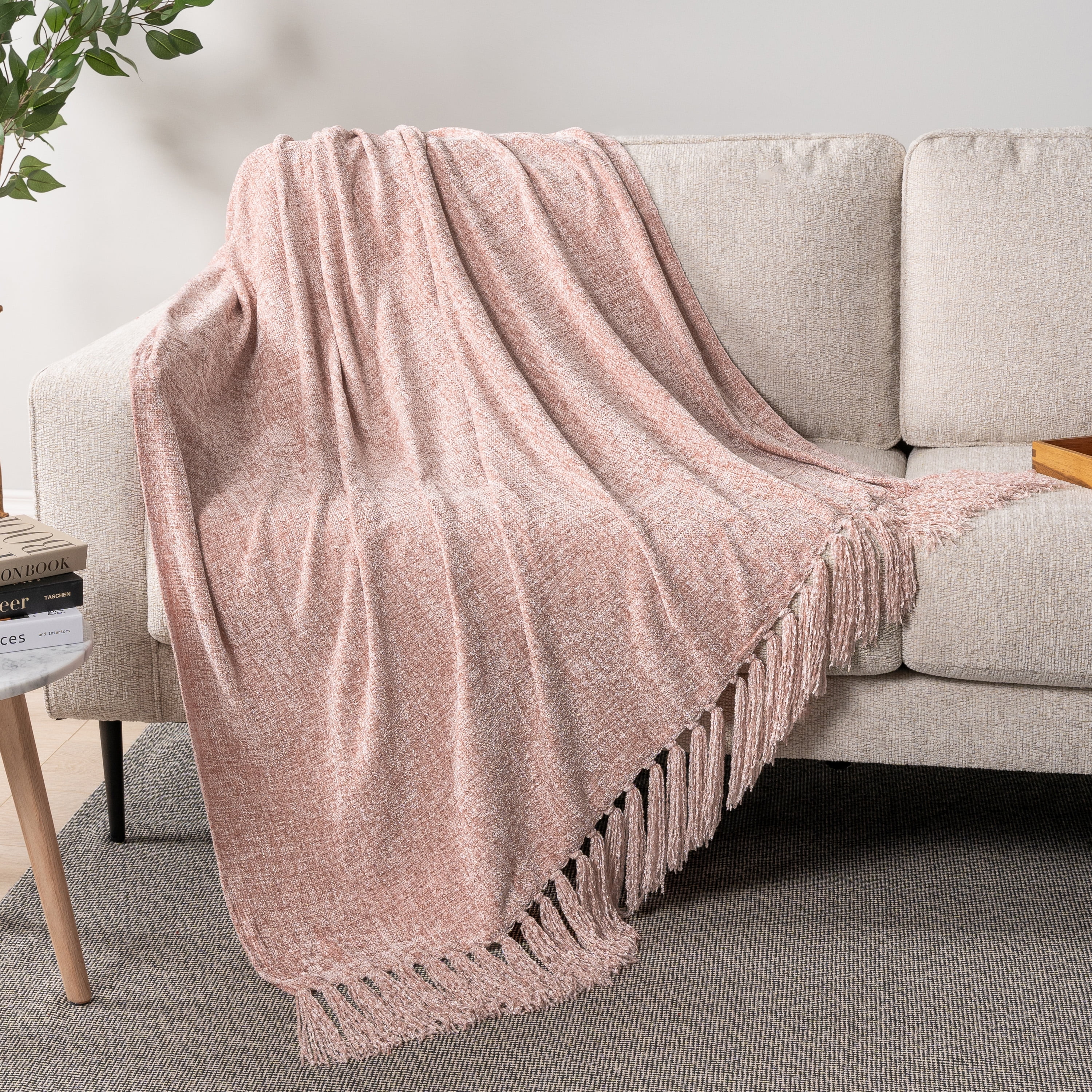 Pavilia Pink Chenille Knitted Throw, 60” x 80”