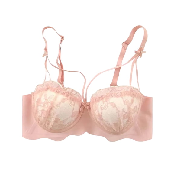 Nilvkv Push Up Bra No Underwire, Full Coverage Bras for Women, Embroidered Lace Back Hook Thin Breathable Comfort Wireless Everyday Bra Pink 32ABC