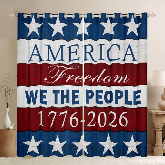 Manfei Rustic America Freedom Kitchen Curtains, Patriotic We The People 1776-2026 Print Black Out Curtains Pack of 2 (42x63 Each), Red White Blue