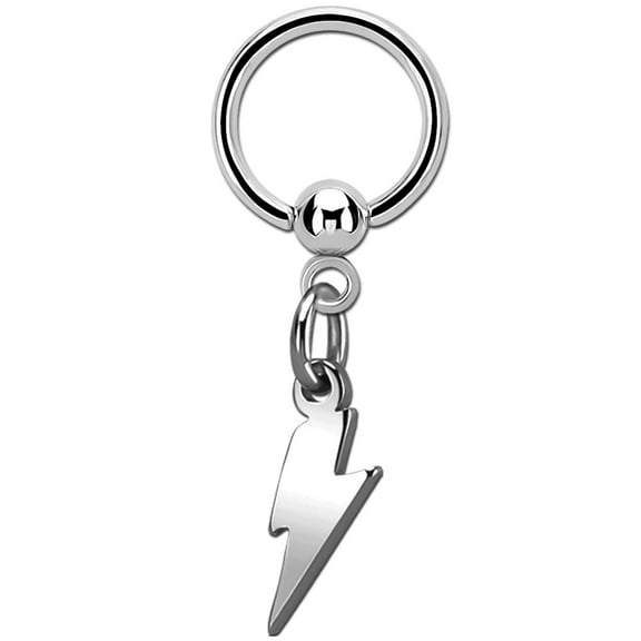 iJewelry2 Stainless Steel Dangling Lightning Bolt Captive Beaded Ring Piercing 12mm