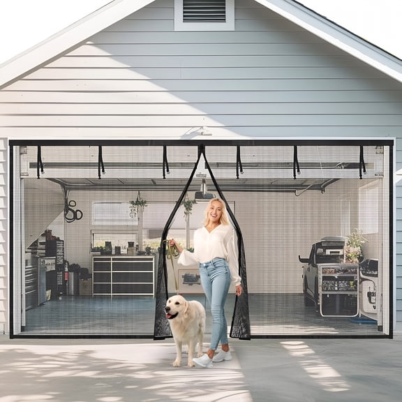 SELIVO Garage Door Screen,16x7 Ft Magnetic Closure Heavy Duty Weighted Bottom Garage Screen Doors for 2 Car Garage,Fiberglass Mesh Anti Annoying Animal Out