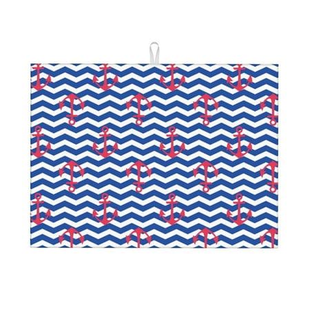 

Dish Drying Mat Nautical Anchors Highly Absorbent Microfiber Drying Mat Kitchen Counter or Sink Drawer Liner 18x24 Kitchen Drying Mat Coffee Mat Kitchen Essentials