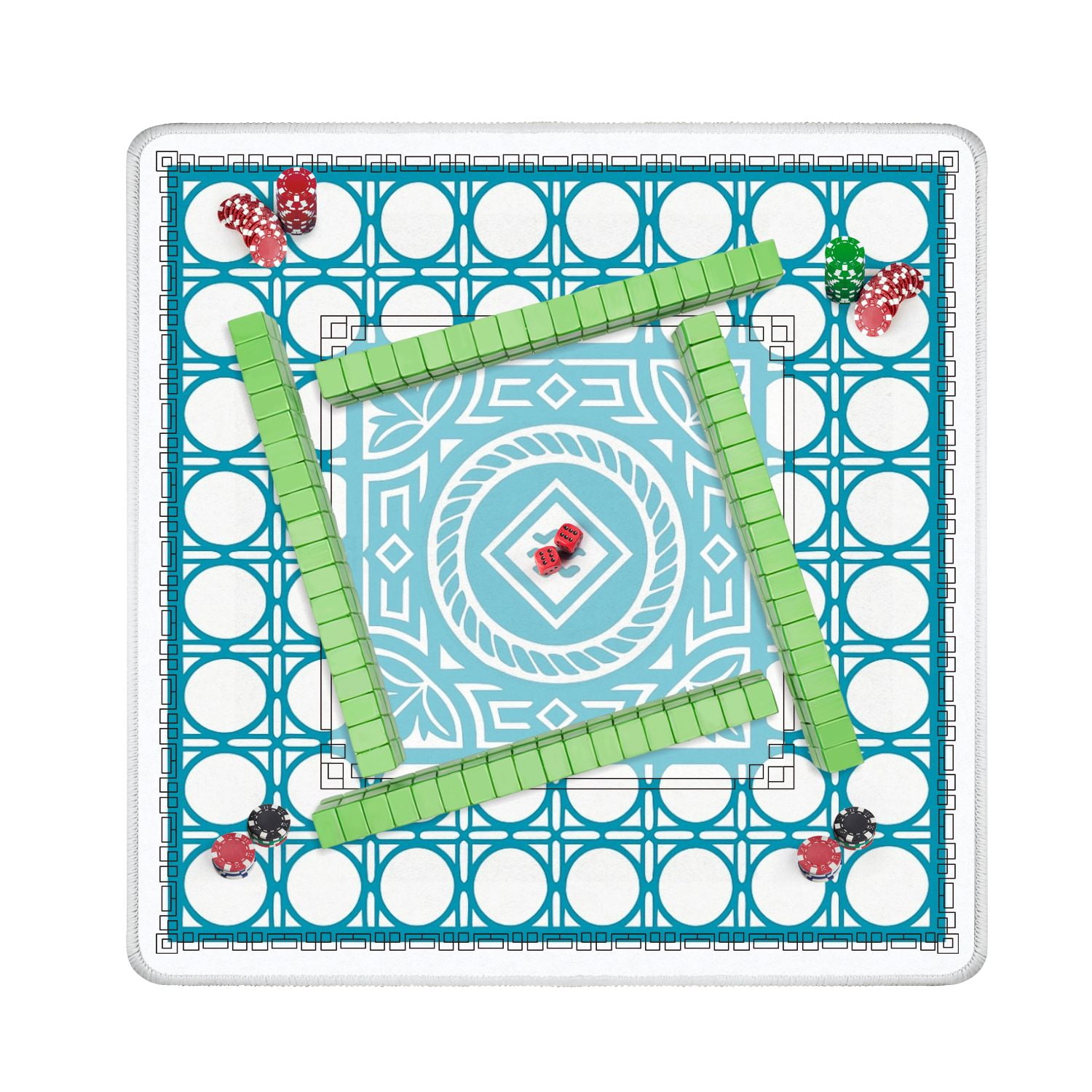 Mahjong Mat 31.5" x 31.5" Intricate Blue Geometric Rope Design Anti-Slip and Noise Reduction Symmetry Design Mahjong Tiles Table Cover for Dominoes Poker Card Board and Tile Games