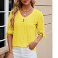 thumbnail image 2 of Ashosteey Women's Casual Solid Shirts Front Button Cut Out Top Dressy Casual Long Sleeve Pullover Fashion 2024 Blouses, 2 of 4