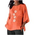 thumbnail image 2 of Ounisa Linen Shirts for Women 3/4 Sleeve Plus Size Tops Loose Crew Neck T Shirts Casual Three Quarter Length Tunic Summer Printed Tops with Pocket, 2 of 6