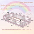 thumbnail image 4 of Twin Size Kids Toddler Floor Bed with Door and Fence, UHOMEPRO Montessori Floor Bed with Slats and Safety Guardrails, Solid Wood Twin Bed Frame for Bedroom, Pink, 4 of 13