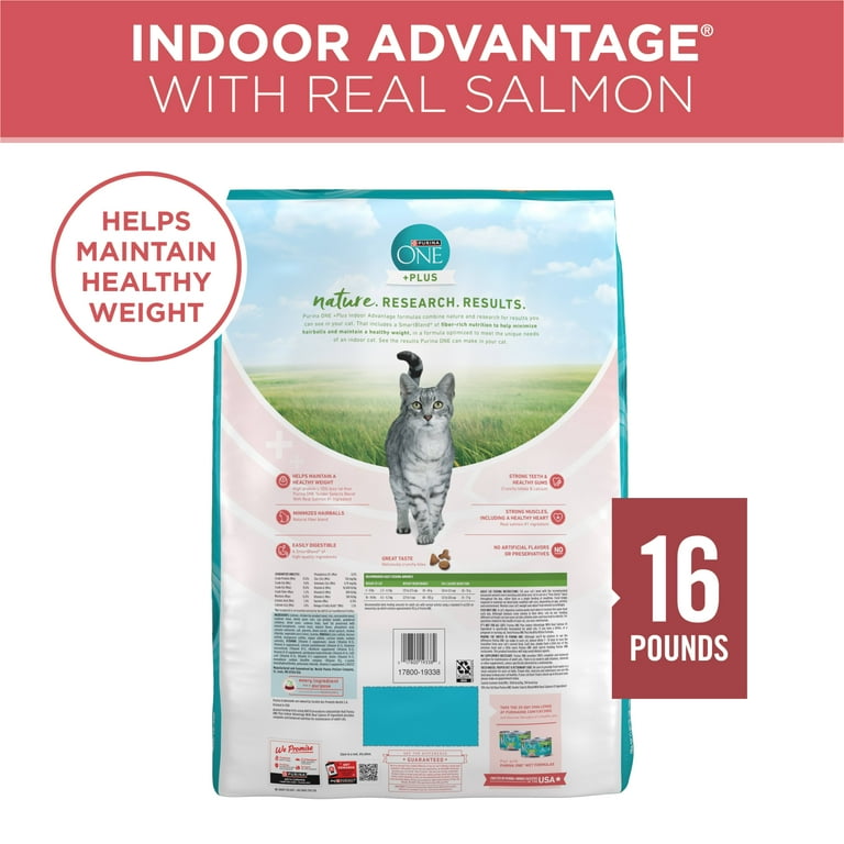 Purina ONE Plus, Indoor Advantage, Dry Cat Food, Salmon, 16 lb Bag