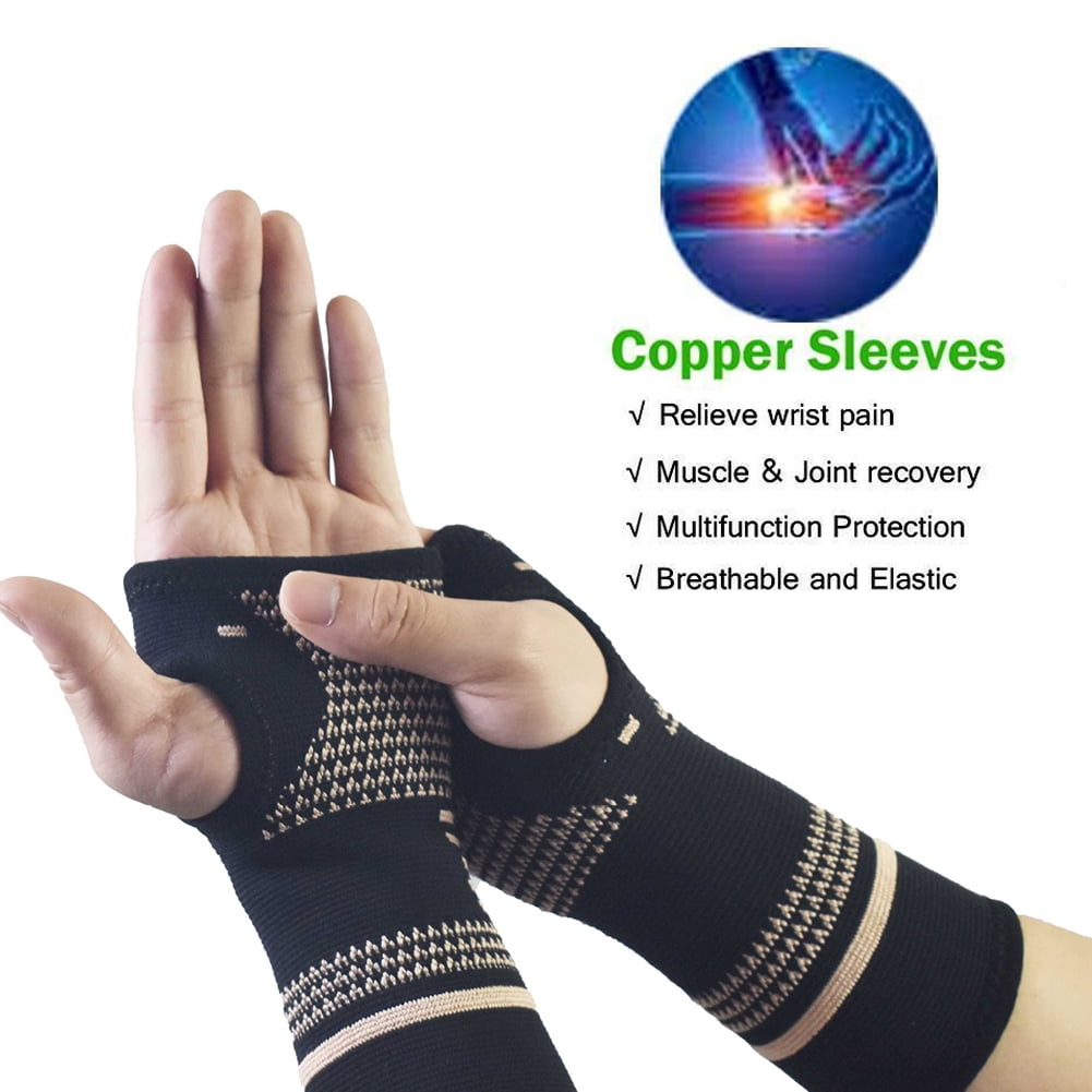 Copper Wrist Support Compression Sleeves Guaranteed Braces for Carpal Tunnel, RSI, Cubital Tunnel, Tendonitis, Arthritis, Wrist Sprains Support & Recovery, 1 Pair