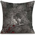 thumbnail image 3 of Juego de 4 fundas de almohada vintage con diseño de calavera y flores de Halloween, funda de almohada cuadrada para decoración del hogar, funda de cojín para sofá 18,7, 3 of 3