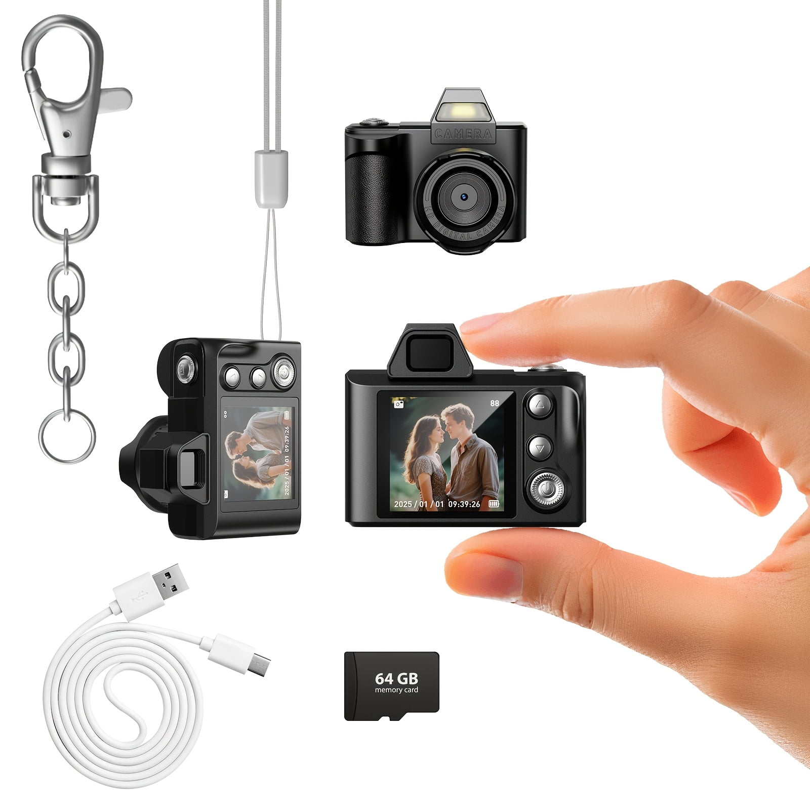 Mini Digital Camera 64GB, 1080P HD Video, 2MP Portable Recorder, USB Rechargeable, Fashion Gift for Girlfriend Boyfriend, Christmas Present
