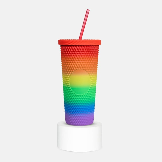 Vaso de plástico doble pared y popote -pride