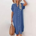 thumbnail image 2 of Womens Denim Shirt Dress 2025 Summer Short Sleeve Button Down Dresses Loose Lapel Cardigan Casual Pocket Midi Sundress, 2 of 9