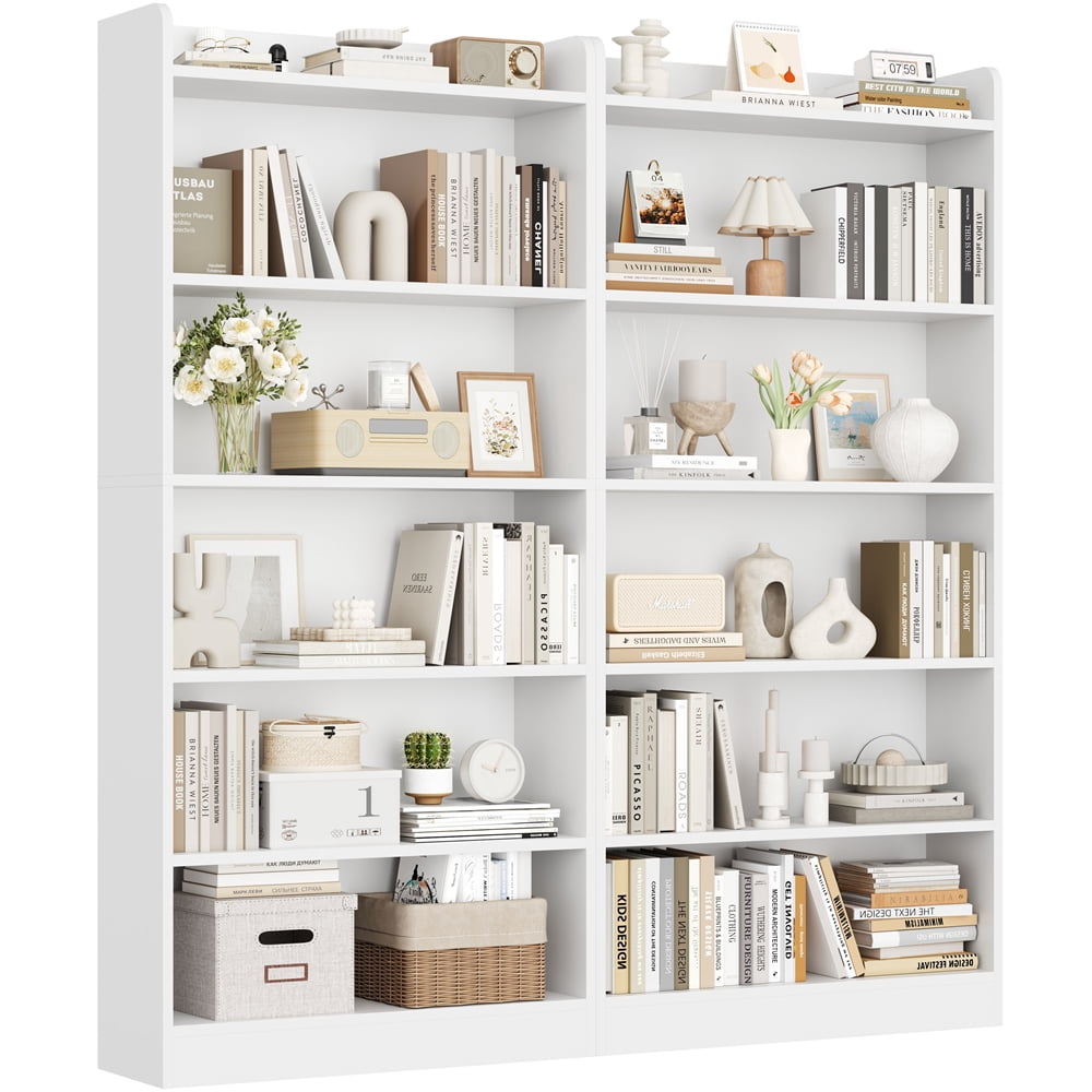 Renwick Wooden 6 Layer Modern Open Shelf Bookcase with Top Compartment, White