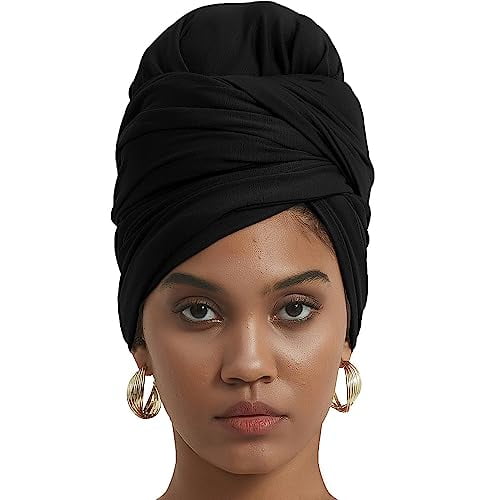 Long Soft Head Wrap Turban Headband for Black Women Two Way Stretch Fashion African Head Covering Jersey Hijab Scarf