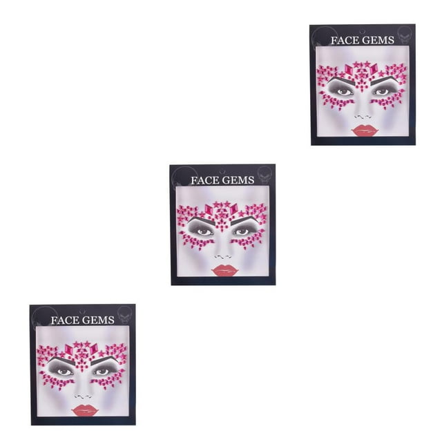 pitrice DIY Eye Face Rhinestone Stickers Crystal Glitter Temporary Phone Tablet Stylish Decorations Wedding Festival Makeup Rose red 3Set