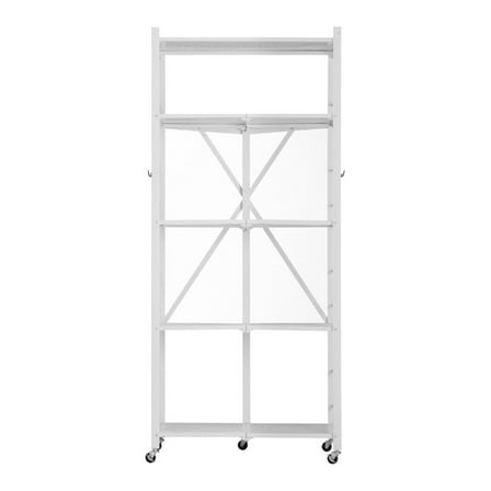 Folding Storage Shelf with Wheels 5-Tier Metal Shelving Unit White