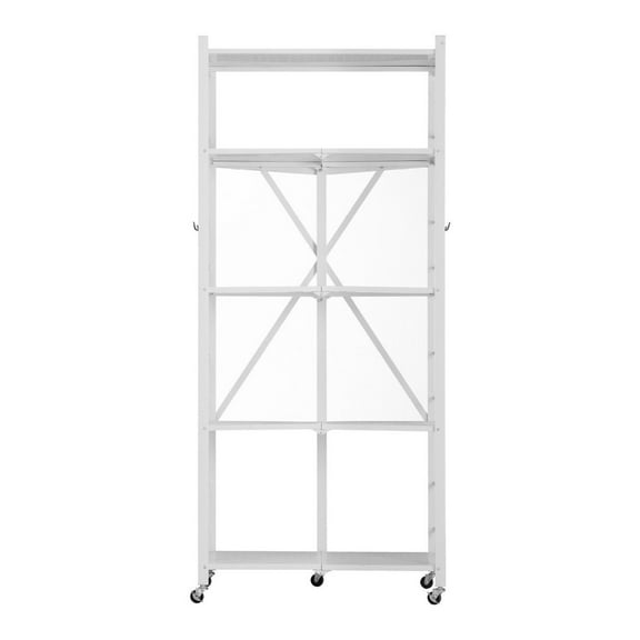 Folding Storage Shelf with Wheels 5-Tier Metal Shelving Unit White