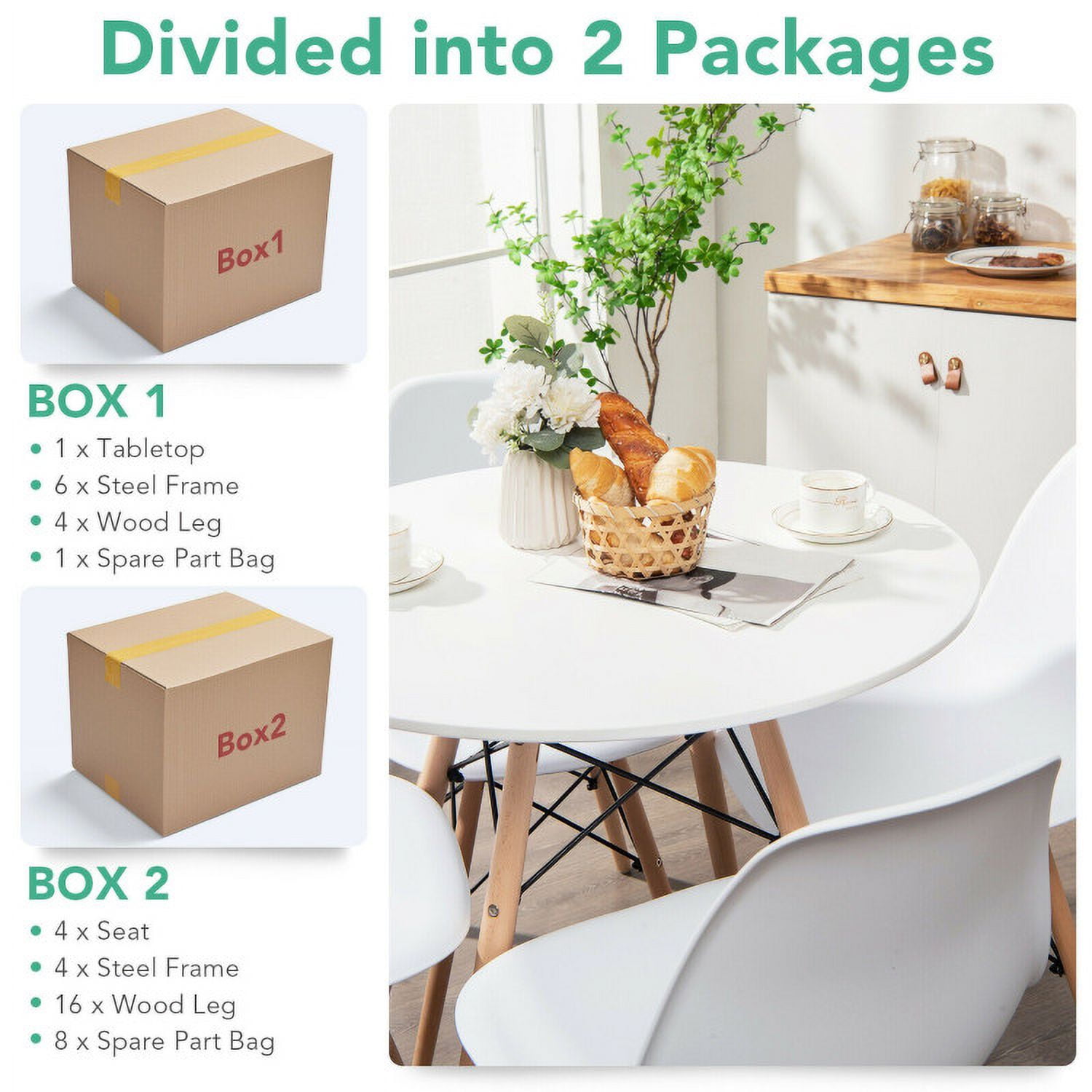 Finihen Dining Set, Dining Table Set, 5 Pieces Table Set With Solid Wood Leg for Dining Room, for Home, Restaurant, White Finihen Dining Set, Dining Table Set, 5 Pieces Table Set With Solid Wood Leg for Dining Room, for Home, Restaurant, White