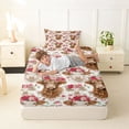 thumbnail image 4 of Erosebridal Cute Highland Cow Twin Sheet Sets,Pink Red Flowers Blossom Bedding For Girls Boys 3 Pieces, 4 of 6