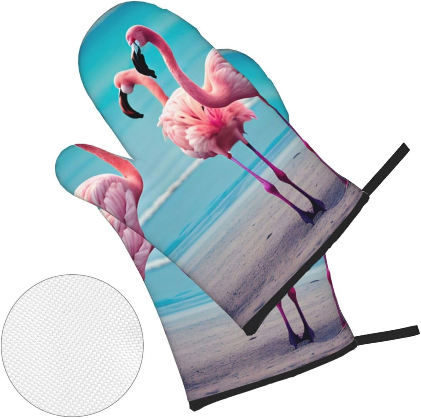 Flamingo Beach Print Oven Mitts and Pot Holders Sets of 4, Heat Resistant Kitchen Oven Gloves Hot Pads