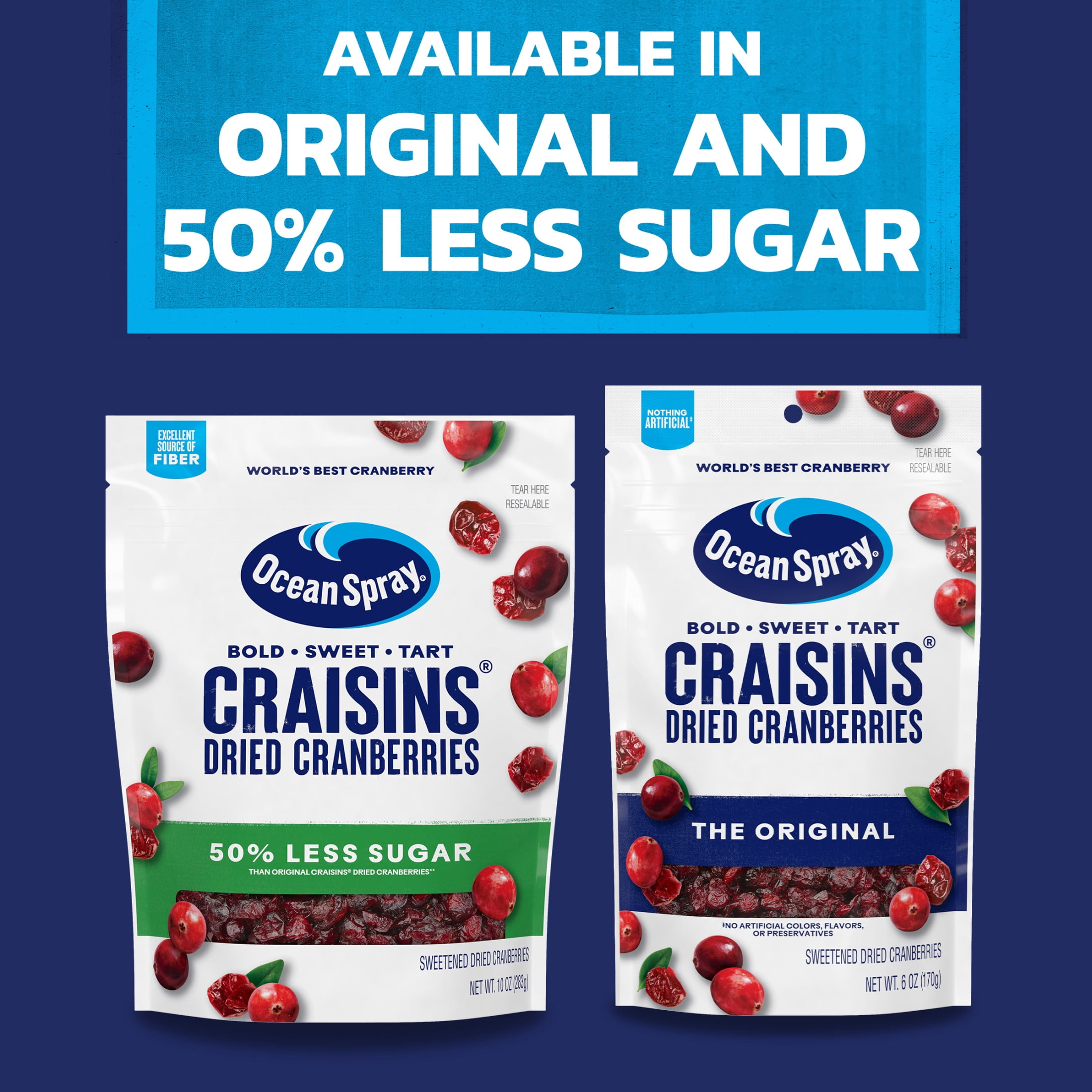 (3 pack) Ocean Spray® Craisins®, 50% Less Sugar Dried Cranberries, Dried Fruit, 10 oz Pouch