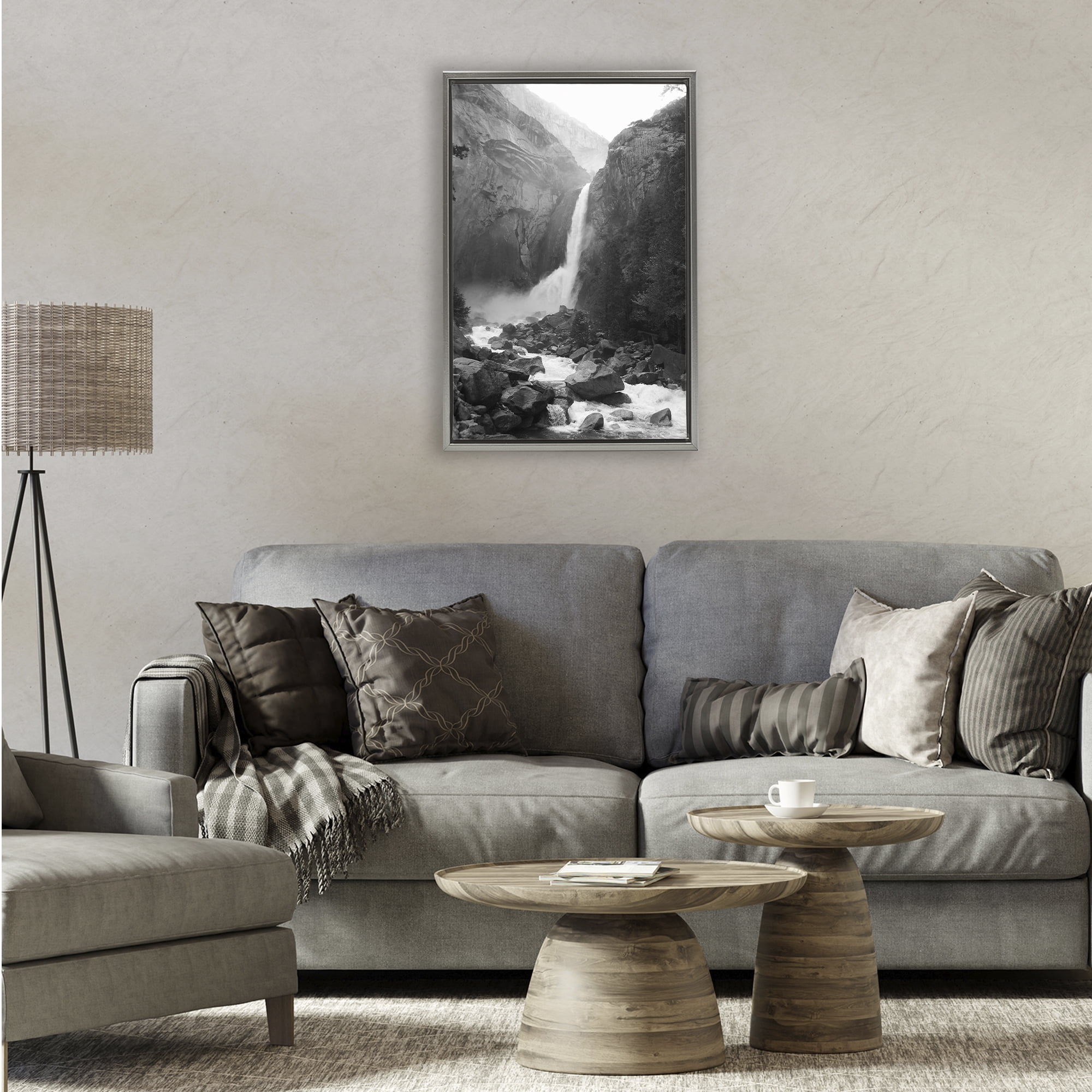 Stupell Industries Rocky Yosemite Falls Gray Framed Floater Canvas Wall Art, design by Kim Curinga