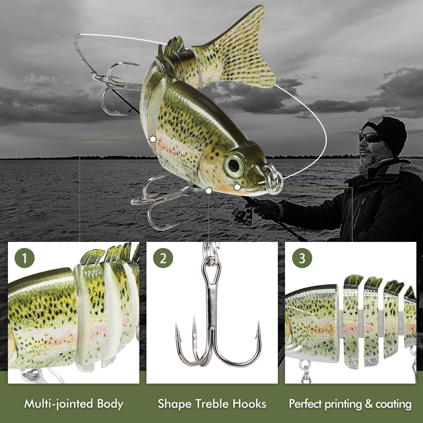 TRUSCEND Swimmax Fishing Lure with BKK Hook， Easy Catch: Wiggling, Vibrating, Rattling with Noise, Heavy-Duty Dyneema Fiber Jointed Swimbait for Bass, Trout, Crappie，Ideal for Family Fishing