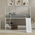 thumbnail image 5 of HighSound Metal House Bunk Bed with Convertible Slide, Ladder and Safety Guardrail, Heavy Duty Metal Low Bunk Bed with House Shape & Roof, White, 5 of 10