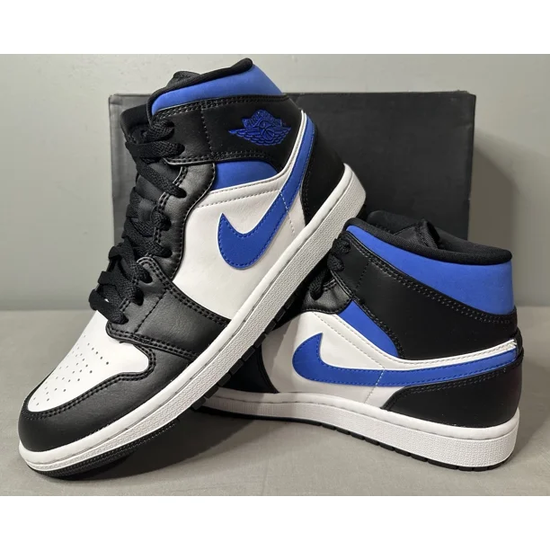 Ni - ke Air Jordan 1 Mid White Black Racer Blue 554724-140 Men’s Size 8