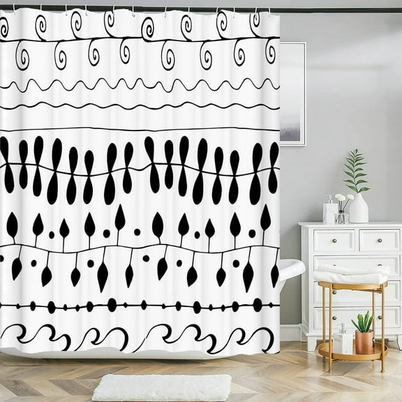 Black and White Simple line Pattern Shower Curtains Bathroom Bathtub Boho ration