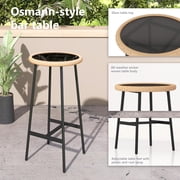 3 Pieces Outdoor Bar, Wicker Outdoor Bar Table and Outdoor Bar Stool Set of 2, Outdoor Bar Set with Thick Lumbar Pillow for Backyards, Porches-Beige