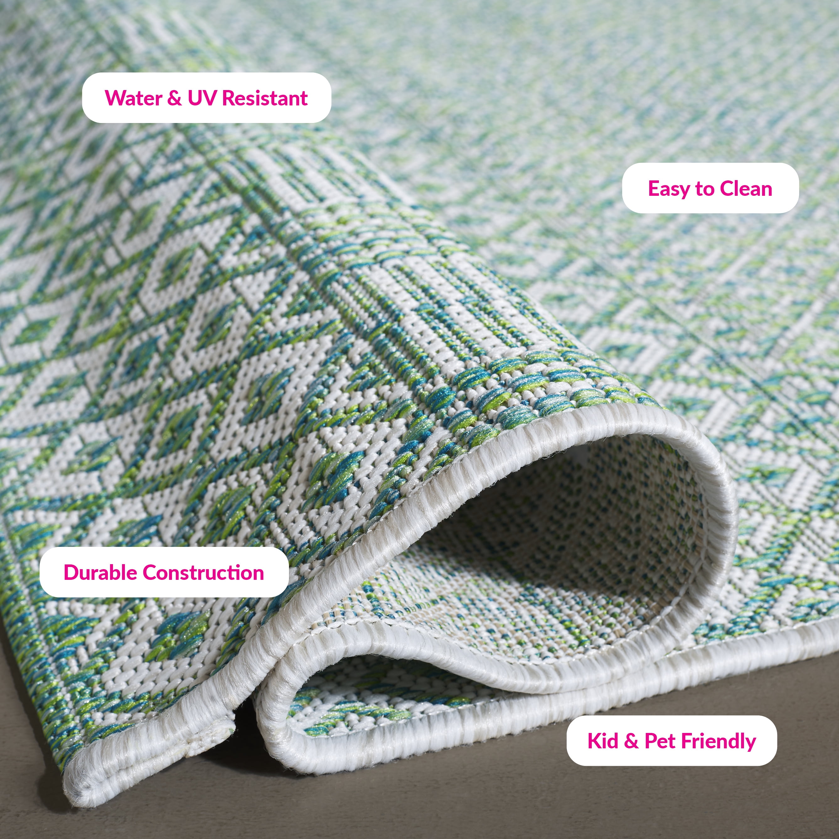 SAFAVIEH Courtyard Evander Geometric Indoor/Outdoor Area Rug, Ivory/Green, 5'3" x 5'3" Square