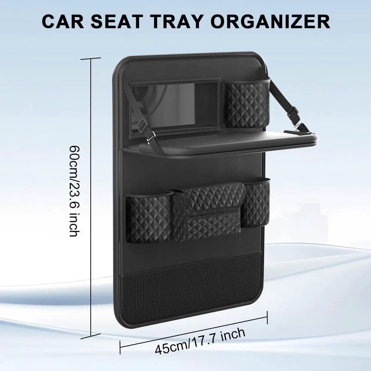 Universal Car Backseat Organizer with Tablet Holder & Foldable Tray - Heavy-Duty Kick Mats Seat Protector for Kids, Waterproof Multi-Pocket Storage for Road Trips, Cars, SUVs