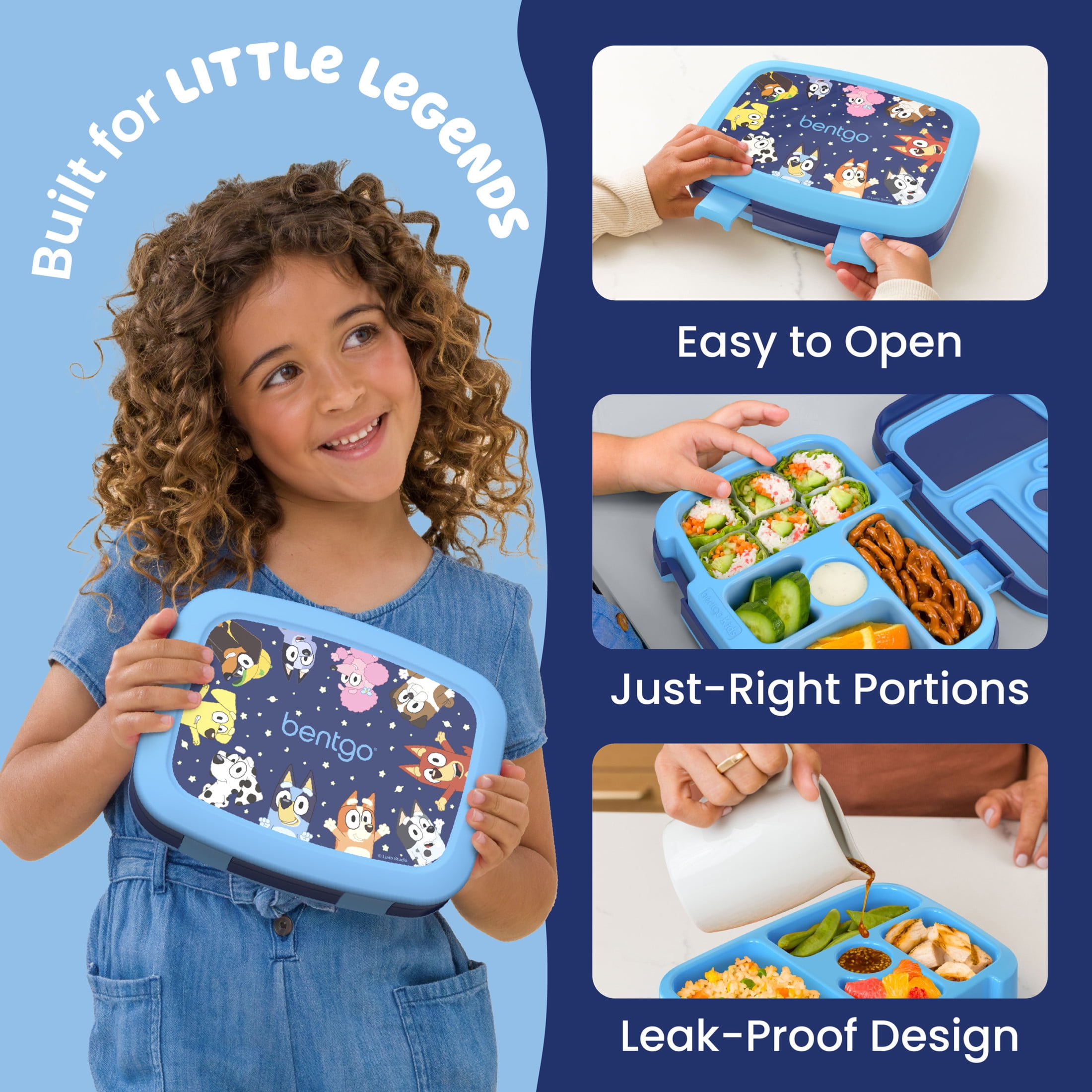Bentgo + Bluey Kids Prints Leak-Proof, 5-Compartment Bento-Style Kids Lunch Box - Ages 3-7, Durable, Drop-Proof, Dishwasher Safe, & PFAS & BPA-Free Materials - Bluey’s Universe