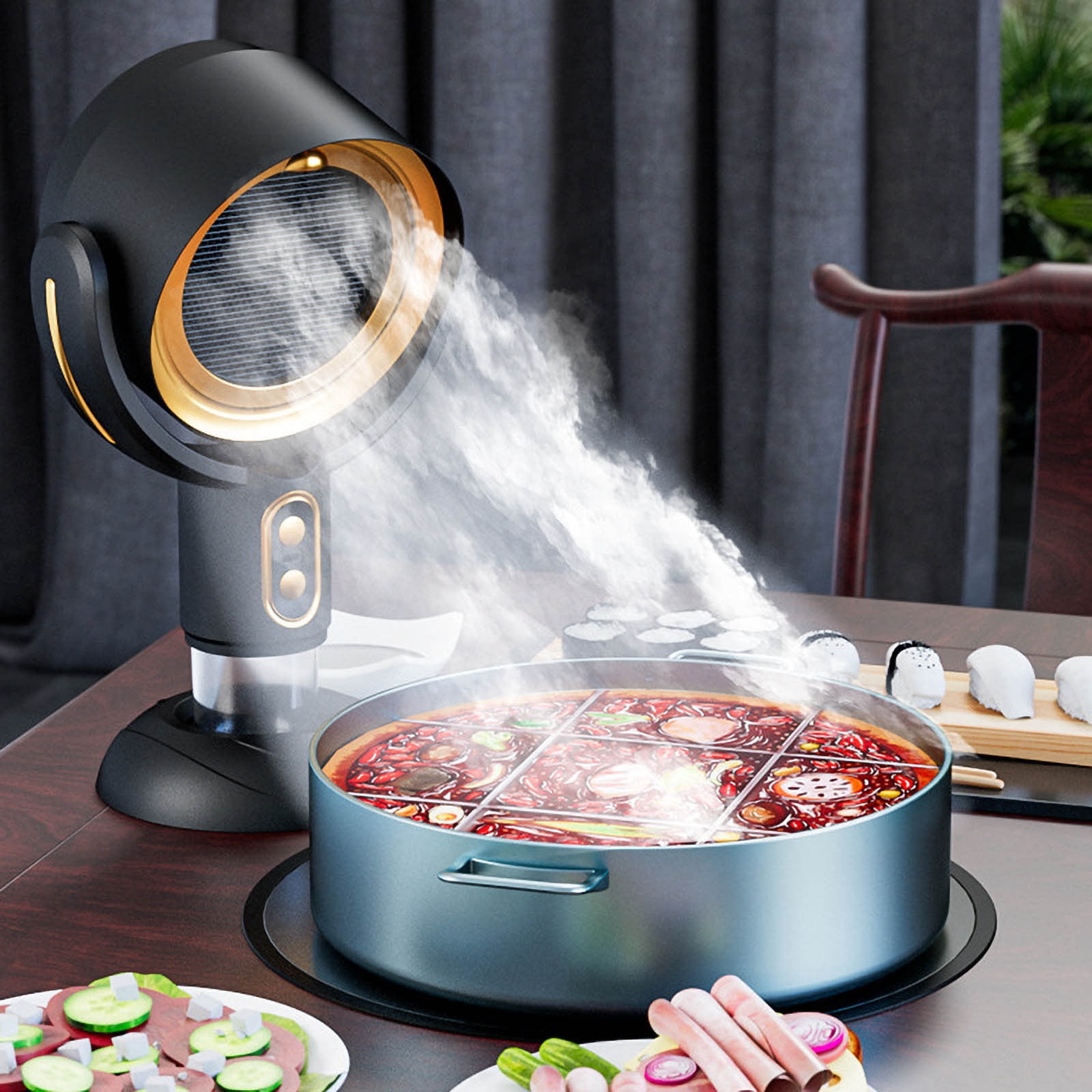PBAZIH Portable Desktop Range Hood with High Suction Power, Non-Perforated Design, Hot Pot Barbecue Hood for Home, Camping, and Outdoor Use, Hanging Smoke Extractor with Adjustable Height