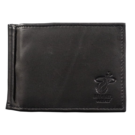 Miami Basketball Heat RFID Blocking Shield Black Leather Moneyclip Wallet