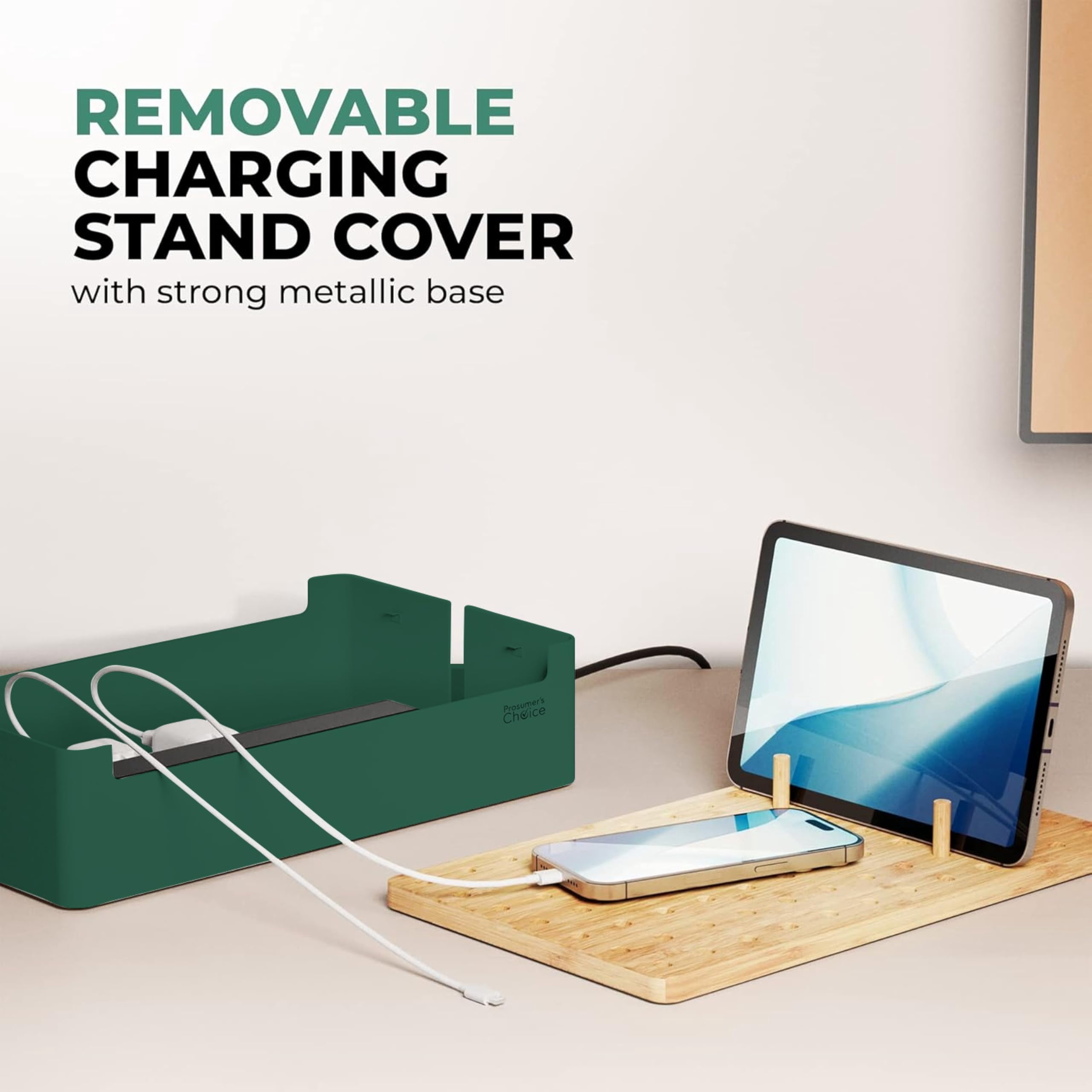 Prosumer's Choice Bamboo Charging Station - Multi Charger Station Organizer - Desk Docking Station for Phones, Tablets, Laptop - Wooden Charging Station with Removable Dividers - Cables Not Included