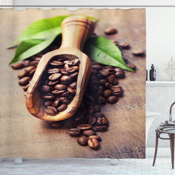 Ambesonne Coffee Shower Curtain, Coffee Plant on Table, 69"Wx75"L, Pale Caramel Green