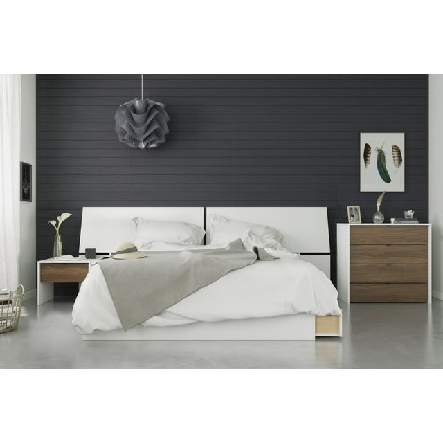 Modus Ensemble de Chambre 4 Pcs Taille Queen Noyer et Blanc